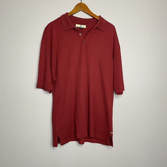Tommy Bahama Other - Tommy Bahama‎  Dark Red Waffle Knit Cotton Silk Blend Golf Polo Shirt Size L